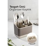 Empressco 5 Bölmeli Tezgah Üstü Organizer, Kaşıklık ve Düzenleyici, Bej