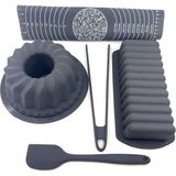 Empressco 5 Parça Mutfak Seti: Silikon Kek Kalıbı, Spatula, Maşa, Hamur Matı - Seçenek 1 - (ClearEyelets)Black-RadiantOrchid