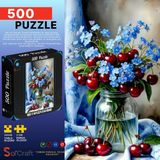Empressco 500 Parça Kiraz ve Mavi Çiçekler Puzzle, Eğlenceli ve Zarif Tasarım - Seçenek 1