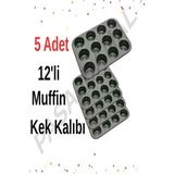 Empressco 5'li 12’li Çok Amaçlı Muffin Kek Kalıbı Seti, Dayanıklı Fırın Kalıbı - Seçenek 1 - (ClearEyelets)Black-RadiantOrchid