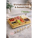 Empressco 6 Bölmeli Bambu Tepsili Kahvaltılık Seti, Çok Amaçlı Servis Tepsisi - Ahşap