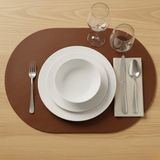 Empressco 6 Kişilik 12 Parça Kahverengi Oval Deri Amerikan Servis Supla Seti - 10 x 10 cm