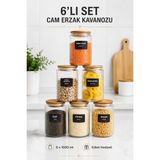 Empressco 6’lı Bambu Kapaklı Baharat Kavanoz Seti 800ML, Etiket Hediyeli, Şık ve Fonksiyonel - Altın - 1 - 1,3 lt
