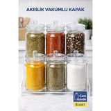 Empressco 6'lı Cam Baharat Takımı, Kulplu ve Vakum Kapaklı, Şık ve Pratik Kullanım - Ahşap - 1 lt