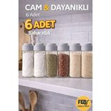Empressco 6'lı Cam Baharatlık Seti, Tuz, Pulbiber, Kekik, Susam Baharatları Için - Ahşap - 1 lt