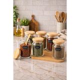 Empressco 6’lı Premium Cam Baharatlık Seti Bambu Kapaklı ve Kaşıklı, Şık Organizer - Ahşap - 1 lt