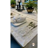 Empressco 7 Parça Dantelli Gold Simli Ekru Amerikan Servis ve Runner Set - 10 x 10 cm