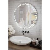 Empressco 70 cm Beyaz Ledli Misket Yuvarlak Banyo / Makyaj Aynası - Dokunmatik - Ayarlanabilir Işık - Antrasit - Beyaz