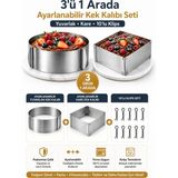 Empressco Ayarlanabilir 3'lü Set Ayarlanabilir Kare - Yuvarlak Kek Kalıbı ve 10'lu Klips - Seçenek 1 - Antrasit