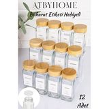Empressco Bambu Kapaklı 12'li Cam Baharatlık Seti 120 Ml, Hediye Kutusunda - Ahşap - 1 lt