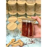 Empressco Bambu Kapaklı Vakumlu Borosilikat Cam 12 Adet Kavanoz ve 12 Adet Bambu Kaşık 24 Parça 200 ml Set - Krem - 1 lt