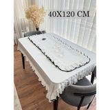 Empressco Beyaz Keten Dekoratif Fırfırlı Runner 40X120 cm Şık ve Zarif Tasarım - 10 x 10 cm