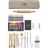 Empressco Beyaz Seramik Hamuru 6 Kg, Kil, Ebeşuar Set, Mastermix Pastel Akrilik, Vernik, Merdane, Kretuar - Seçenek 1 - 0-Kahverengi