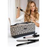 Empressco Bohem Desenli Büyük Makyaj ve Saç Düzleştirici Çantası | 38X16X16 cm | Siyah-Bej Fermuarlı Organizer - Seçenek 1