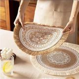Empressco Bohem Jüt Yuvarlak Amerikan Servis, Supla ve Tabak Altlığı, Hasır Desenli - 10 x 10 cm