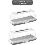 Empressco Dikdörtgen Baton Kek Fanusu 37CM, 2’li Set, Şık ve Dayanıklı Tasarım - 079 Buz Beyazı - Seçenek 1