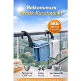 Empressco Dirsekli Balkon Kurutmalık Siyah - Balkon Askısı Çamaşırlık Balkon Demirinde Çamaşır Kurutma