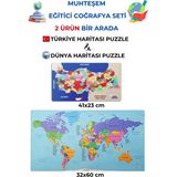Empressco Eğlenceli Ahşap Dünya ve Türkiye Haritası Puzzle Seti, Öğrenmeyi Keyifli Kılar - Seçenek 1