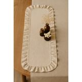 Empressco Fırfırlı Keten Runner, Doğal ve Şık Sofra Dekoru, Zarif Tasarım - 10 x 10 cm