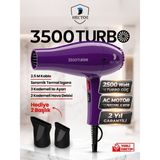 Empressco Güçlü 3500 Turbo Fön Makinesi 2400W Mor Renk, Profesyonel Kalite - Altın