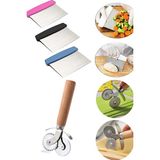 Empressco Hamur Kesme Aparatı Spatula + Hamur Börek ve Pizza Kesme Ruleti Çift Başlı Bıçağı Bambu Saplı - Seçenek 1