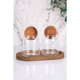 Empressco Home Ahşap Standlı 2’li Ahşap Top Kapaklı Cam Kavanoz Seti - Fiyatı, Yorumları - 1 lt