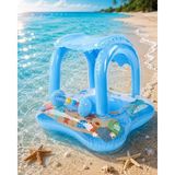 Empressco Kara Mavi Gölgelikli Tenteli Çocuk Deniz Simiti Baby Float Bebek Deniz Simiti 0-3 Yaş Bebek Botu - Ahşap - Ceviz - Seçenek 1