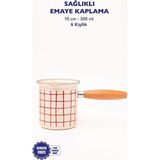 Empressco Kareli Emaye Cezve, Ahşap Saplı, 500ML, 6 Kişilik, Şık ve Kullanışlı - Seçenek 1 - Ahşap Rengi