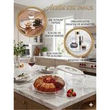 Empressco Kek Fanusu Şık Kek Pasta Sunum Standı Tepsi Fanus Kristal Çok Amaçlı Kullanım Sunum Tepsisi 27CM - Ahşap - Bej - Siyah - Seçenek 1