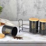 Empressco Kitchen Damys Bambu Kapaklı Metal Teneke Çay Şeker Kahve Saklama Kabı 3 - Ahşap - 1 lt