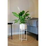 Empressco Metal Saksı Ayaklı Çiçeklik Dekoratif Beyaz Gümüş Detay Saksı Vazo Dekor Saksılık 52X21CM - Seçenek 1 - Abanoz