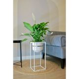 Empressco Metal Saksı Ayaklı Çiçeklik Dekoratif Beyaz Gümüş Detaylı Saksı Vazo Saksılık 50X21CM - Seçenek 1 - Abanoz