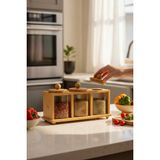Empressco Modern 3 Bölmeli Bambu Baharatlık Seti, Şık ve Kullanışlı Tasarım - Ahşap - 1 lt
