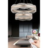 Empressco Modern Rose Gold Çift Katlı LED Avize, 3 Renkli Kumandalı, Şık ve Şık Tasarım - Seçenek 1 - Ahşap