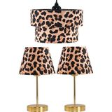 Empressco Modern Üçlü Leopar Desenli Avize ve Ikili Gold Metal Abajur Seti - Seçenek 1 - Ahşap
