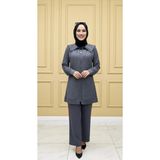 Empressco Muhteşem Taşlı Takım Gri Taş Detaylı Tesettür Ikili Takım Esnek Kristal Belis Kumaş - 3XL/REG - 0-Kahverengi