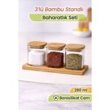 Empressco Naturelove 3’lü Bambu Standlı Baharatlık Seti - Hava Almaz Kapaklı Borosilikat Kare Cam Baharat Saklama Kabı - Fiyatı, Yorumları - Ahşap - 1 lt