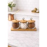 Empressco Nokka Kristal Kulplu Cam Kavanoz (8x8 Cm) Seti 3’lü Bambu Kapaklı & Ahşap Altlıklı Dekoratif Saklama Kabı - Fiyatı, Yorumları - 1 lt