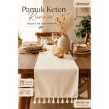 Empressco Pamuk Keten Püsküllü Doğal Runner 40X150CM, Şık ve Zarif Dekorasyon Parçası - 10 x 10 cm