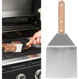 Empressco Paslanmaz Çelik 30 cm Izgara Hamburger Spatulası, Ahşap Saplı Mangal Aleti