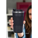 Empressco Paslanmaz Çelik 500 ml Kaydırmaz Lastikli Termos Bardak, Kahve ve Çay Için - Seçenek 1 - 0 - Siyah