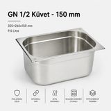 Empressco Paslanmaz Çelik Gastronom Küvet Gn 1/2, 32,5X26,5X15 cm - 1 lt