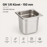 Empressco Paslanmaz Çelik Gastronom Küvet Gn 1/6 17,6X16,2X15 cm - 1 lt