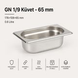 Empressco Paslanmaz Çelik Gastronom Küvet Gn 1/9 17,6X10,8X6,5 cm - 1 lt