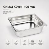 Empressco Paslanmaz Çelik Gastronom Küvet Gn 2/3 100, 35,4X32,5X10 cm - 1 lt