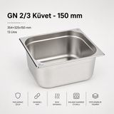 Empressco Paslanmaz Çelik Gastronom Küvet Gn 2/3 150, 35,4X32,5X15 cm - 1 lt