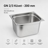 Empressco Paslanmaz Çelik Gastronom Küvet Gn 2/3 200, 35,4X32,5X20 cm - 1 lt