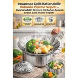 Empressco Paslanmaz Çelik Katlanabilir Buharda Pişirme Sepeti – Ayarlanabilir Tencere Içi Haşlama Aparatı - Seçenek 1