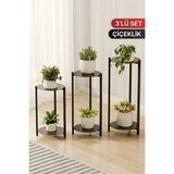 Empressco Paslanmaz Metal Saksılık Çiçeklik Modern Dekoratif 3’lü Set - Seçenek 1 - Abanoz