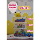 Empressco Plastik Kilitli Kapaklı Yatay Oyuncak Saklama Kutusu (15-20-30) 3 lü Set